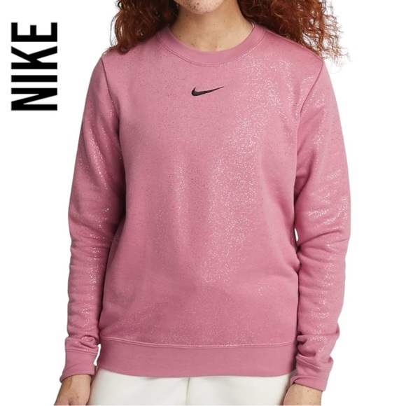 Nike NWT Club Fleece Crewneck Desert Berry Pink Glitter Sweatshirt ~ 1X - Picture 1 of 13